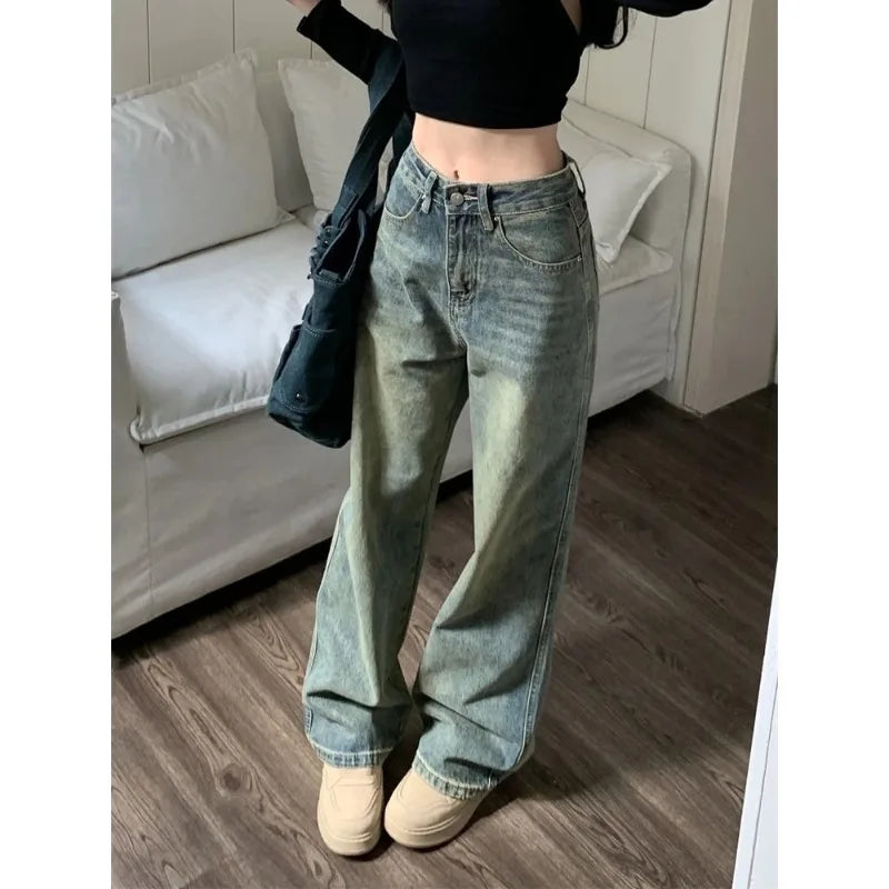 Advbridge Y2k Baggy Wide Leg Jeans Women Vintage Streetwear Washed Denim Pants Grunge Basic Slouchy Blue Trousers Femme Spring Trousers trendy modern