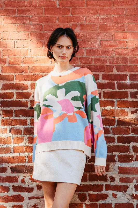 Flower Print Sweater for Women in Cream/Multi | PSW2900-CREAMMULTI Fitted Slim Tailored