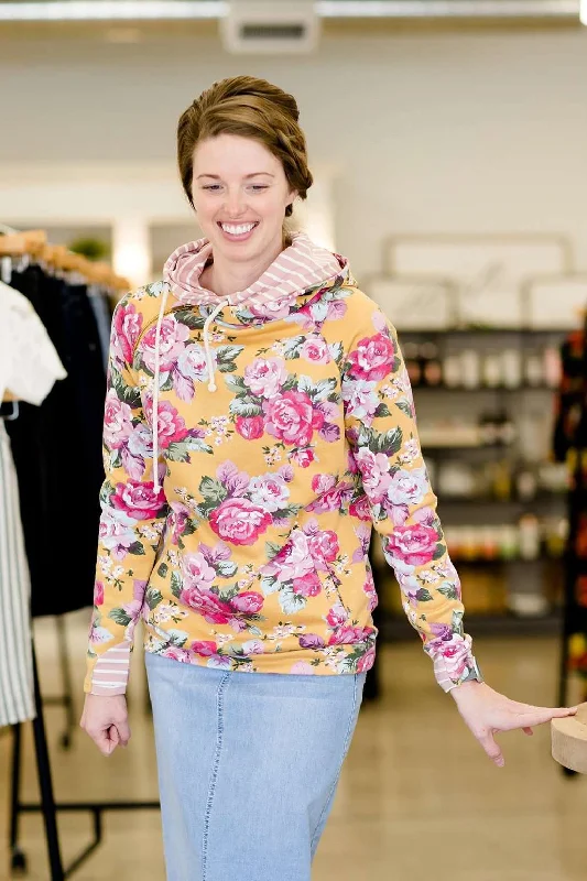 Doublehood™ Blooming Floral Sweatshirt Hoodie with Applique Textured Unique