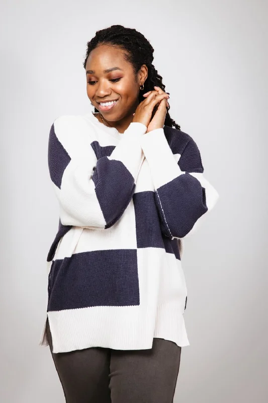 Miracle Colorblock Sweater for Women in Beige Blue | F200-BEIGEBLUE Handmade Hand-knitted Hand-woven