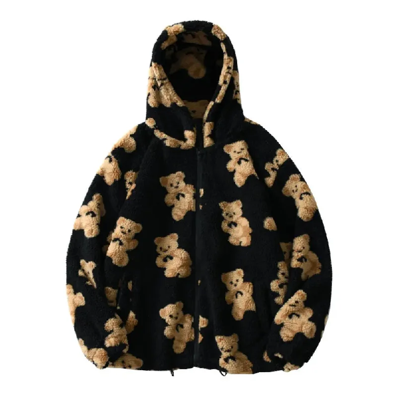 Gonthwid Fleece Hooded Unisex Jacket Tiered Jacket Buttoned Jacket Zippered Jacket