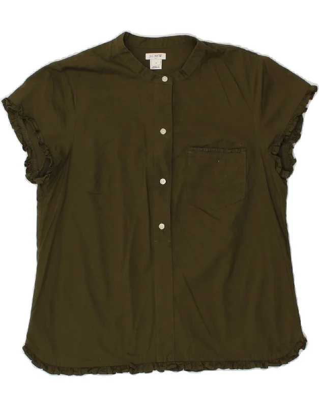 J. CREW Womens Short Sleeve Pullover Shirt Blouse UK 10 Small Khaki Cotton Mock Neck Pullover