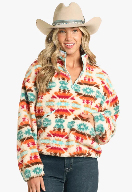 Rock and Roll Womens Aztec Print Sherpa Pullover High Neck Pullover