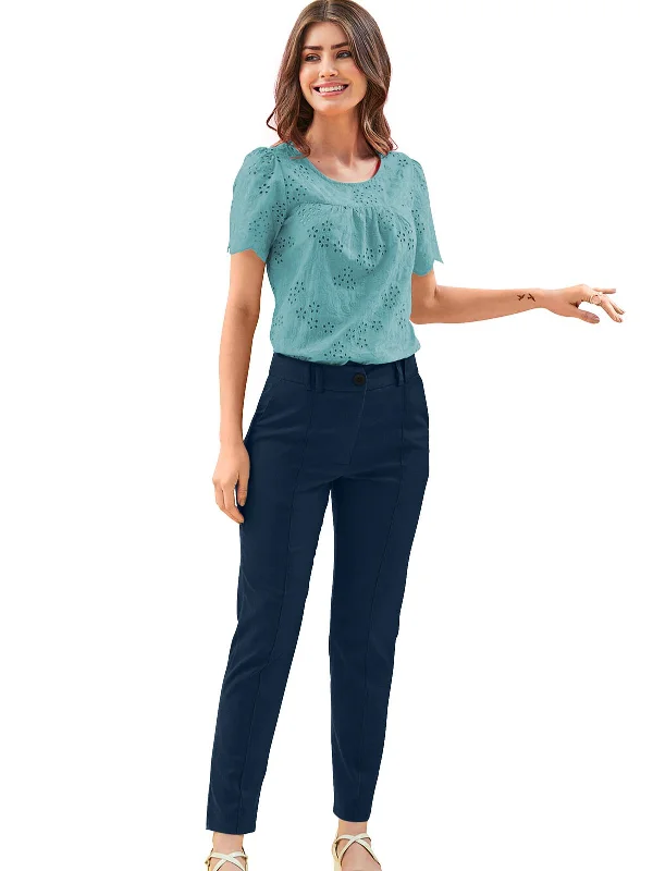 Odette Blue Polyester Trouser For Women Trousers sophisticated sleek