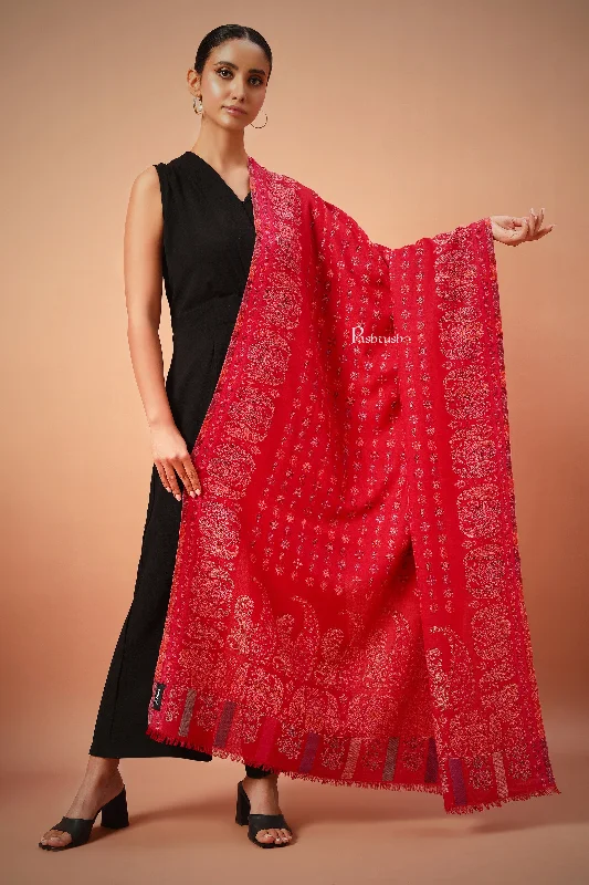 Pashtush Womens Shawl, Ethnic Weave Paisley Palla, Crimson Classic Wool Shawl Wrap