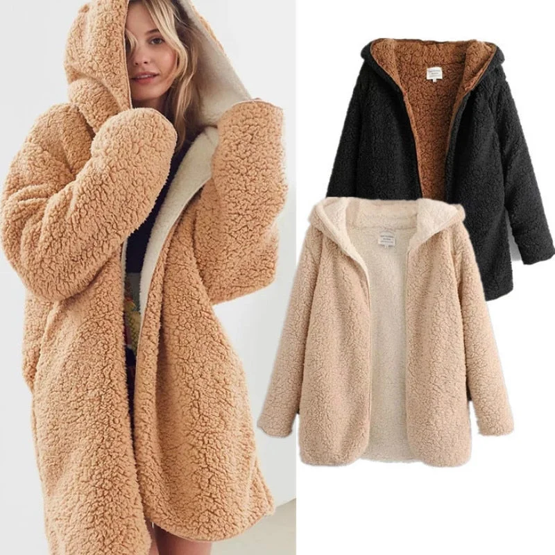 Reversible Soft Fleece Hooded Lamb Fur Jacket Women Jersey Jacket Tulle Jacket Batik Jacket