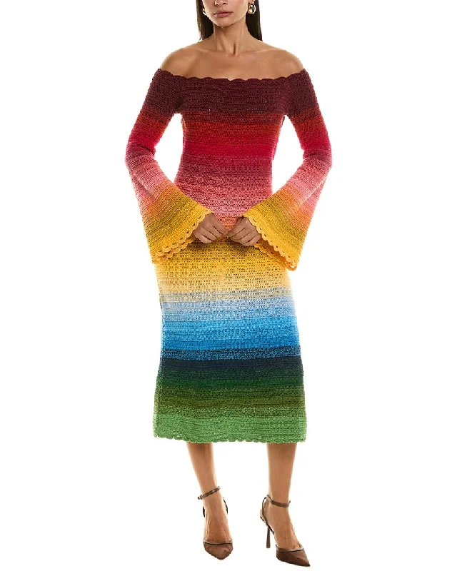Oscar de la Renta Rainbow Ombre Sweaterdress Stretchy Elastic Breathable