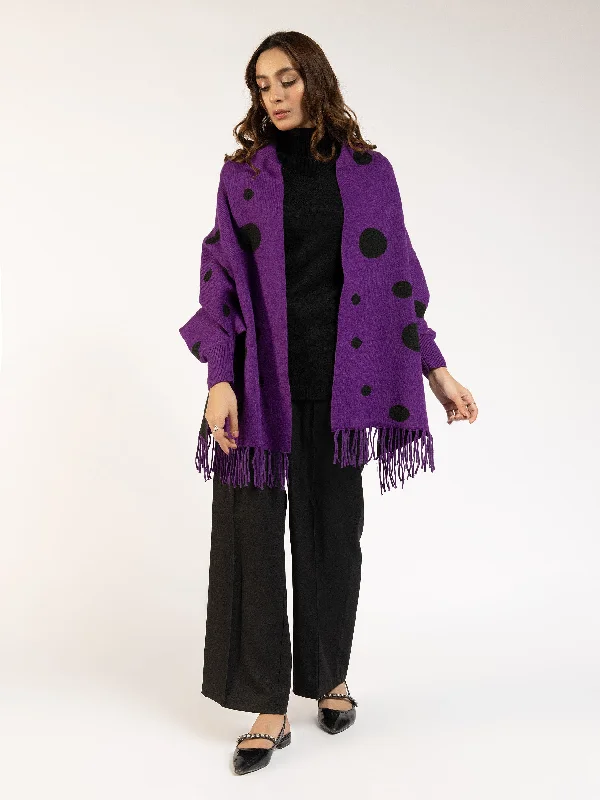 Polka Dot Cape Shawl Fashionable Shawl with Fringe