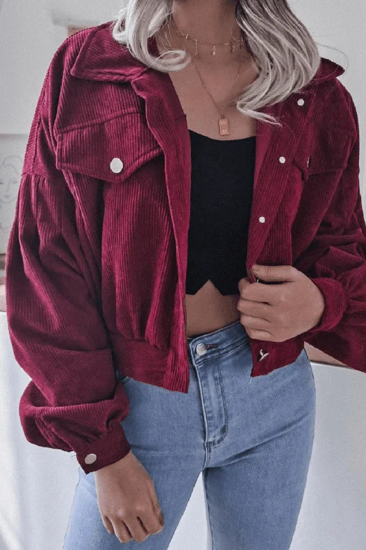 Lantern Sleeve Cropped Corduroy Jacket For Women Jacket Blazer Coat