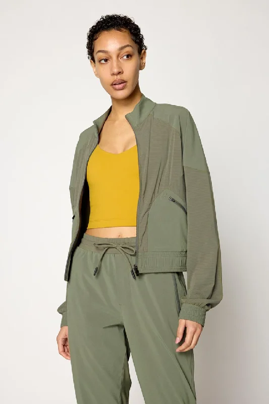 Trek Panelled Light Jacket - Dusty Olive Satin Jacket Silk Jacket Chiffon Jacket