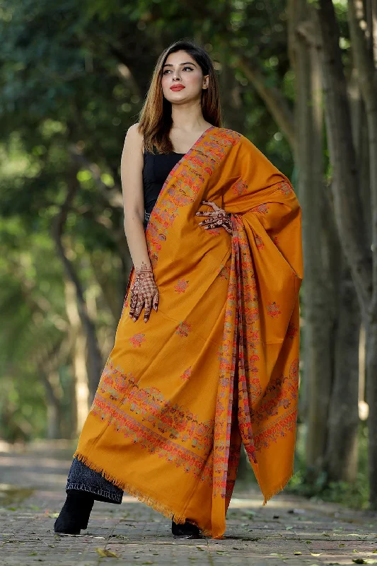MUSTARD COLOUR SHAWL WITH ZARI & KANI WORK DEFINES ROYAL AND LUXURIOUS EXTREMELY COMFORTABLE FOR ALL EVENTS Elegant Silk Shawl Wrap