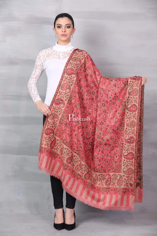 Pashtush Women Dusty Pink Beige Ethnic Motifs Woven Design Designer Shawl Cozy Fleece Shawl Cape