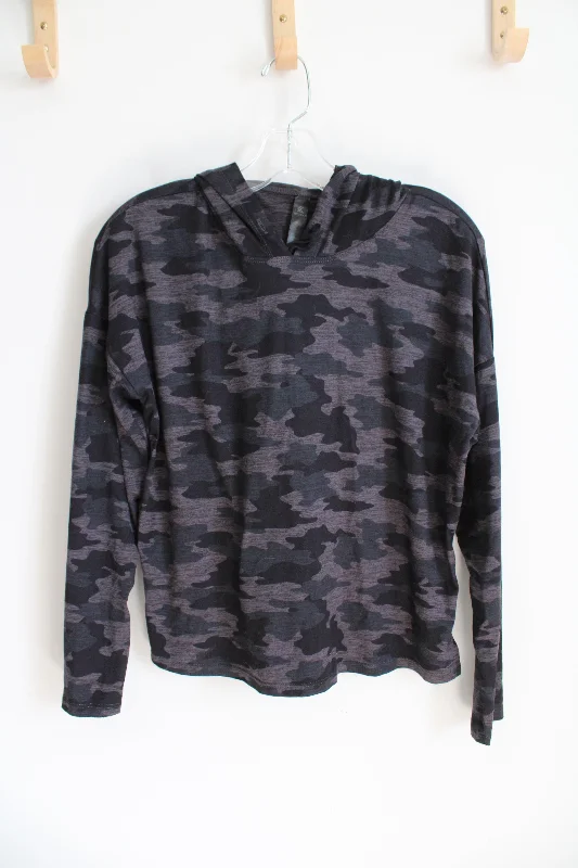 Kyodan Black & Gray Camo Knit Hoodie | S Hoodie with Hem Elastic Stretchable Comfortable