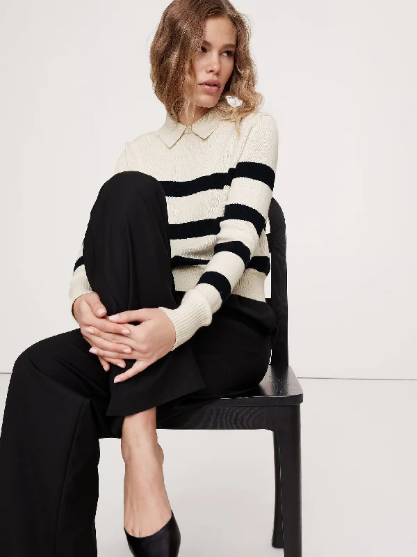Cotton-Silk Sweater Polo Print Jacquard Patchwork