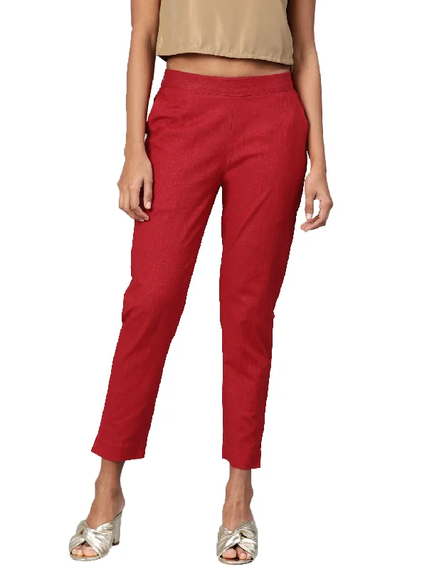 Divena Women Maroon Straight Fit Solid Regular Trousers Trousers stylish elegant