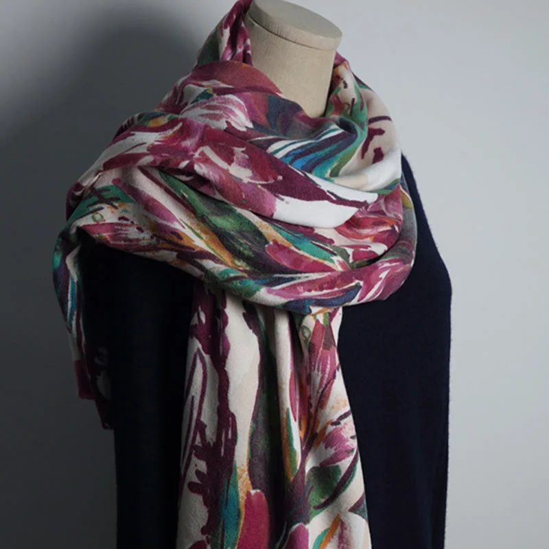 Buddha Stones Tibetan Sweet Colorful Flower Print Shawl Fall Winter Soft Scarf Wrap Comfortable Shawl Scarf Wrap