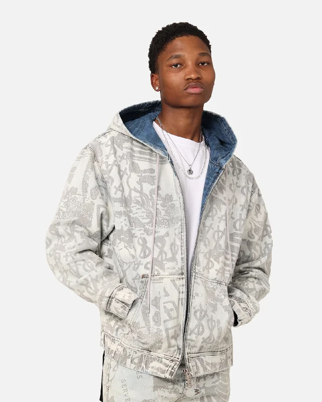 Ksubi Kollage Zip Hoodie Icey Denim Hoodie with Half-Zip Sporty Casual