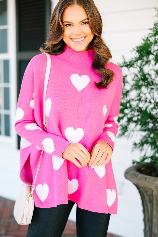 Quick Decisions Pink & White Heart Sweater Lightweight Heavyweight Midweight