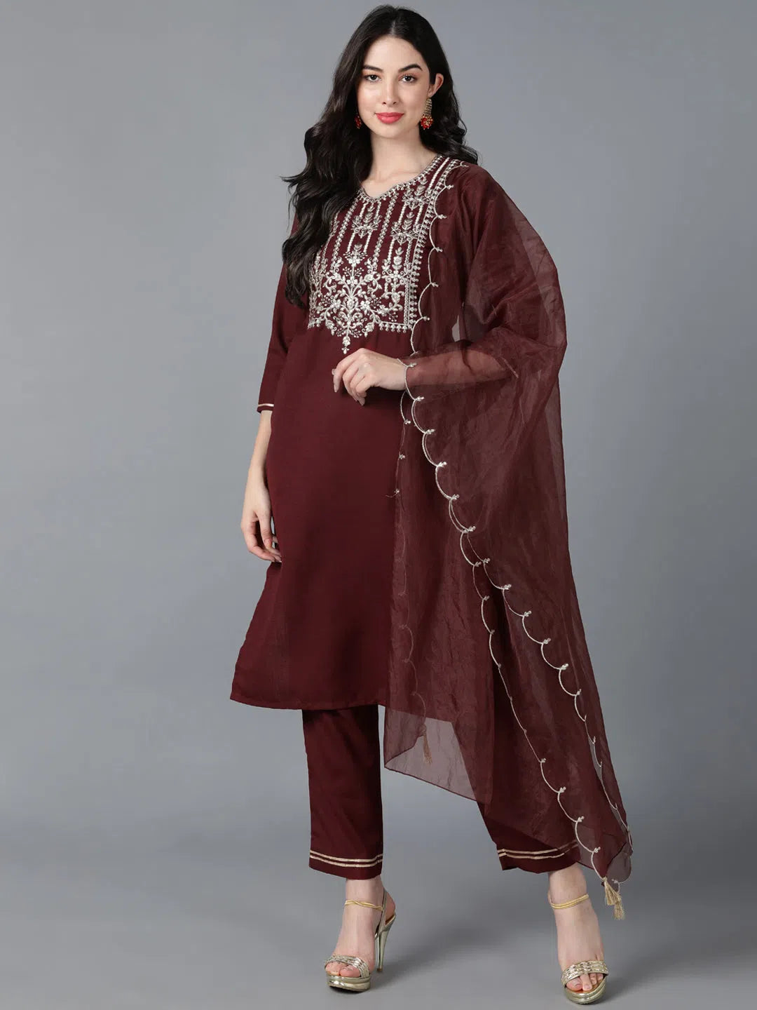 Ahika Poly Silk Embroidered Kurta Trouser With-PKSKD1228B_S Trousers Vintage Classic