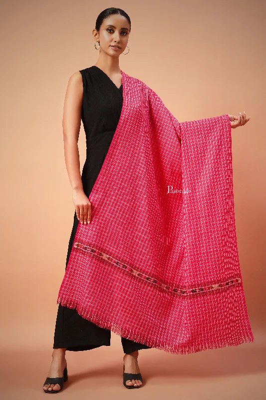 Pashtush Womens Fine Wool Shawl, Aztec Weave, Woven Design, Fuschia Stylish Long Shawl Wrap