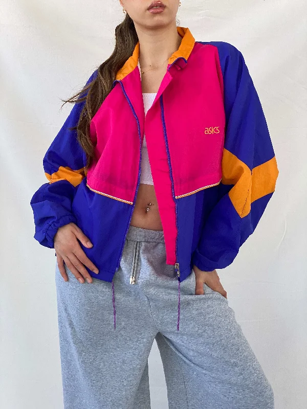 90s Asics Permia Plus Navy & Pink Windbreaker Track Jacket - M Cotton Fabric Linen Fabric Terry Fabric 90s Asics Permia Plus Navy & Pink Windbreaker Track Jacket - M Cotton Fabric Linen Fabric Terry Fabric