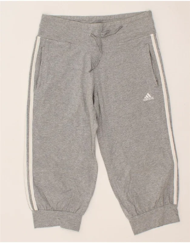 ADIDAS Womens Capri Tracksuit Trousers Joggers UK 10 Small   Grey Cotton Trousers Harem Relaxed Fit