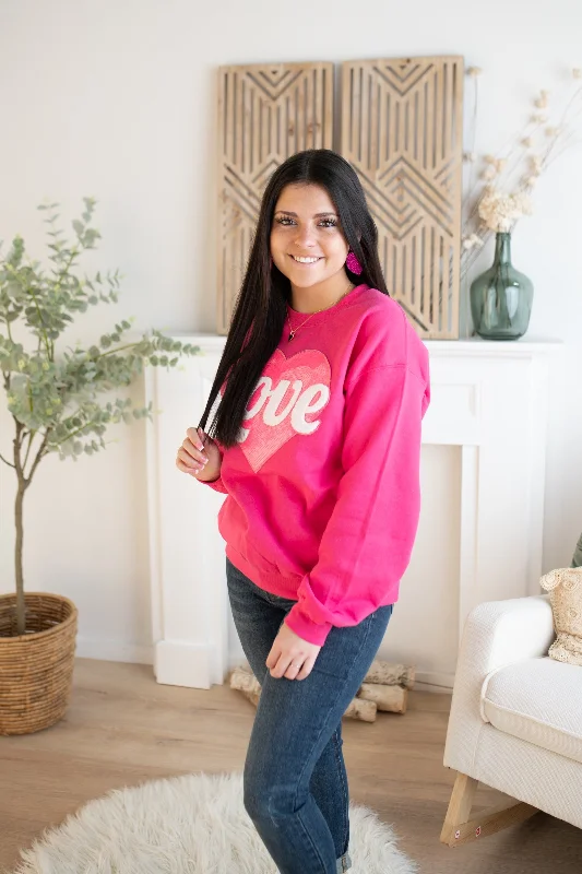 Pink Heart "Love" Sweatshirt Hoodie with Neon Bright Vibrant