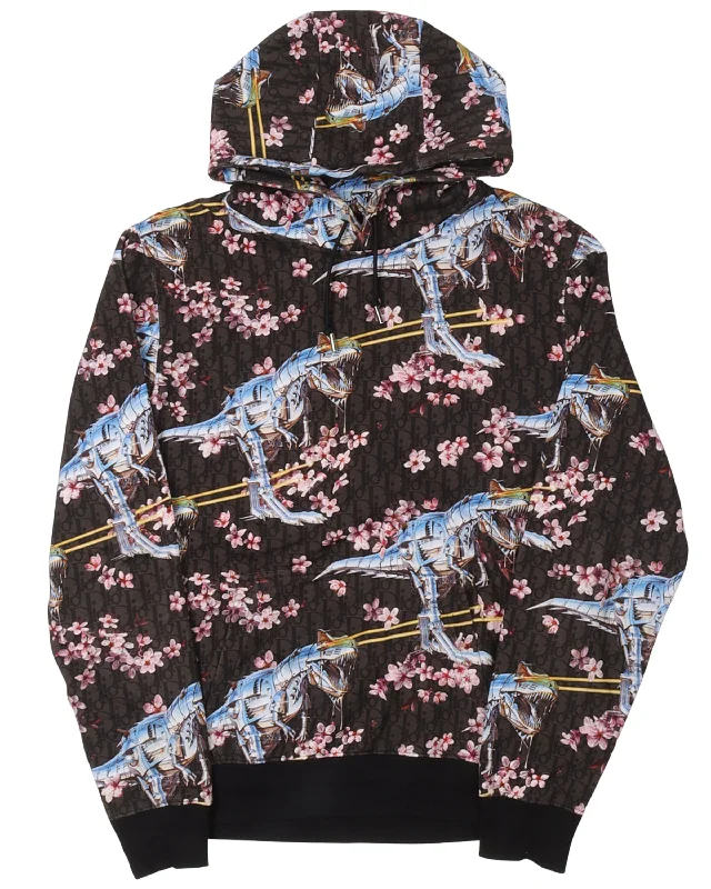 Sorayama Dinosaur Cherry Blossom Hoodie Hoodie with Set-In Sleeves Structured Classic