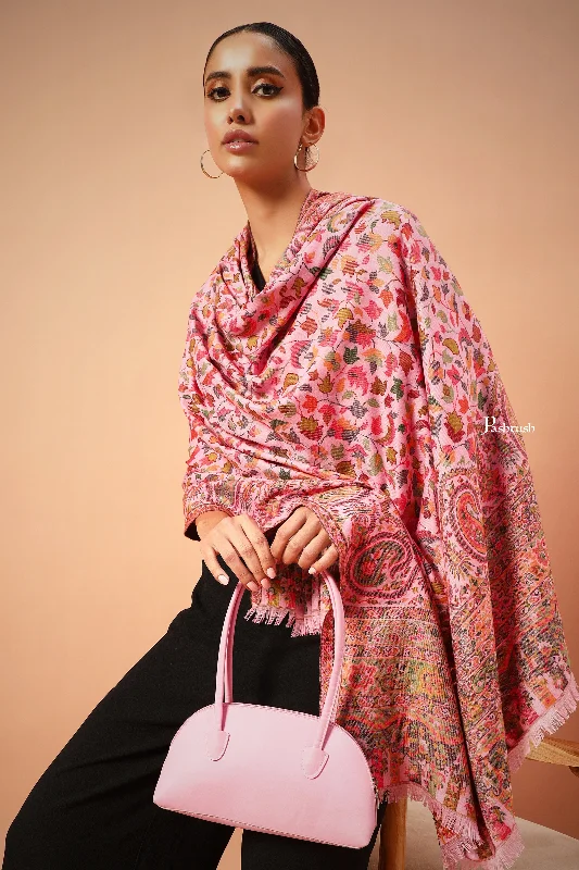 Pashtush Womens Faux Pashmina Shawl, Ethnic weave Design, Soft Pink Chic Cotton Shawl Wrap