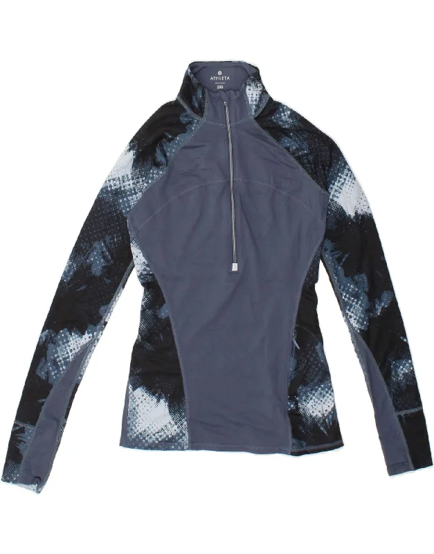 ATHLETA Womens Pullover Tracksuit Top UK 2 2XS Navy Blue Colourblock Hooded Pullover Sweater