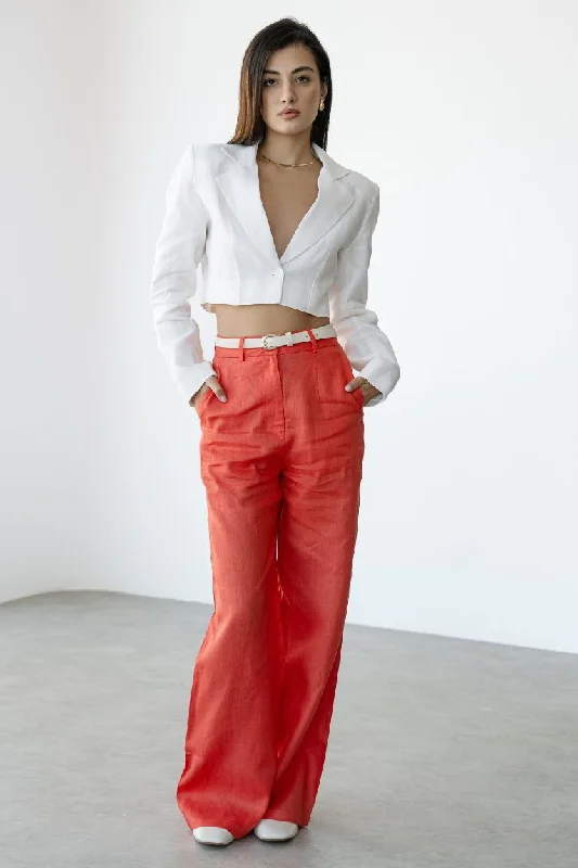Linen formal straight leg trousers Trousers Leather Faux