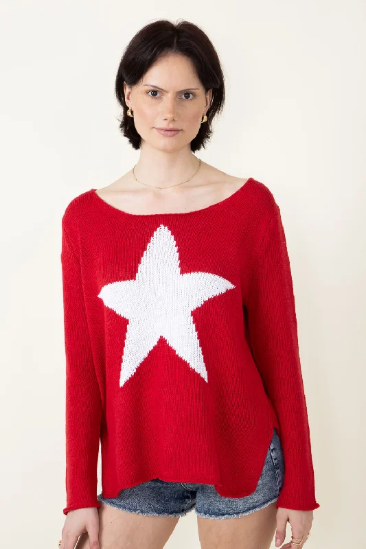 Miracle Star Light Weight Sweater for Women in Red | F165-REDIVORY Terry Blend Velvet Blend Canvas Blend