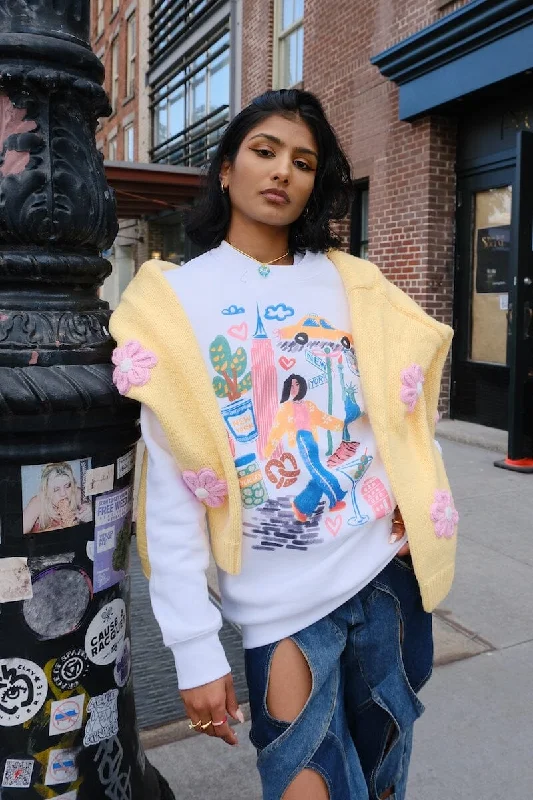 New York Sketchbook Graphic Sweatshirt Hoodie with Emblem Brand Identity