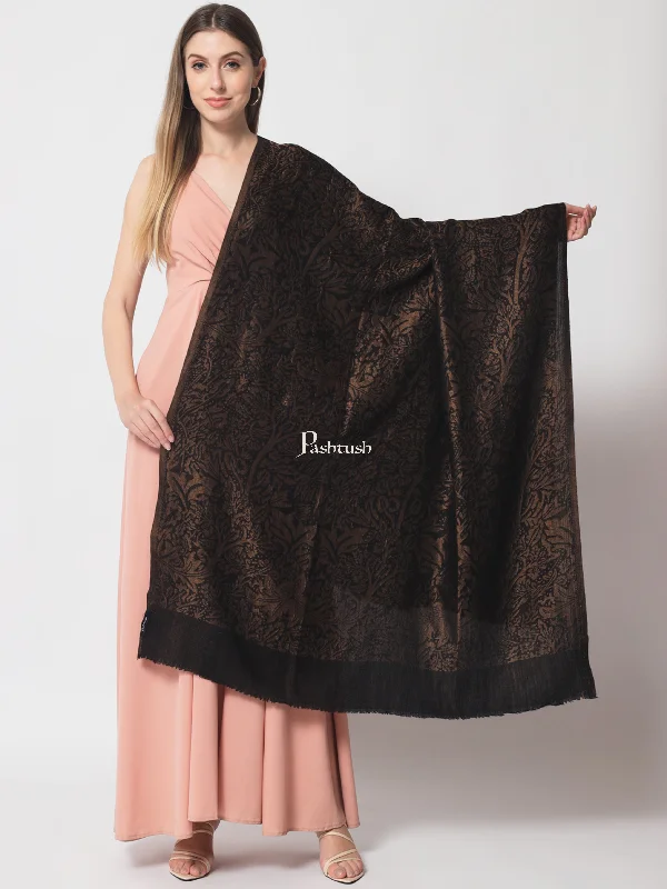 Pashtush Womens Twilight Collection, Jacquard shawl, With Metallic Thread Weave, Fine Wool, Black Casual Shawl with Fringes