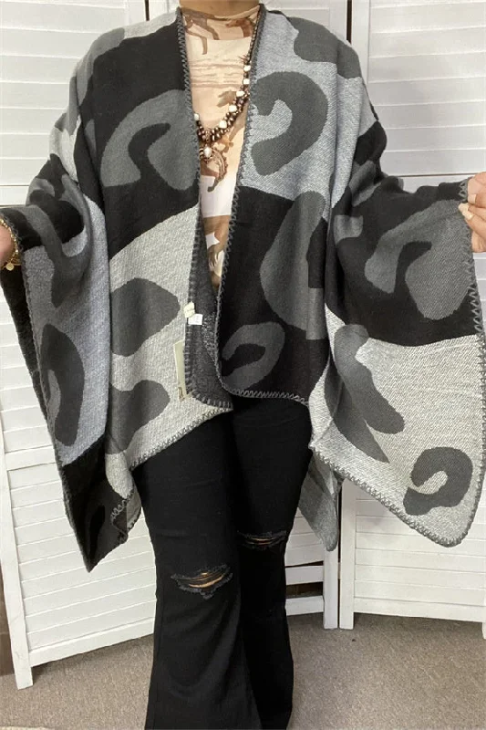 LW11398 Leopard grey &black color block shawl Cozy Cashmere Shawl Throw