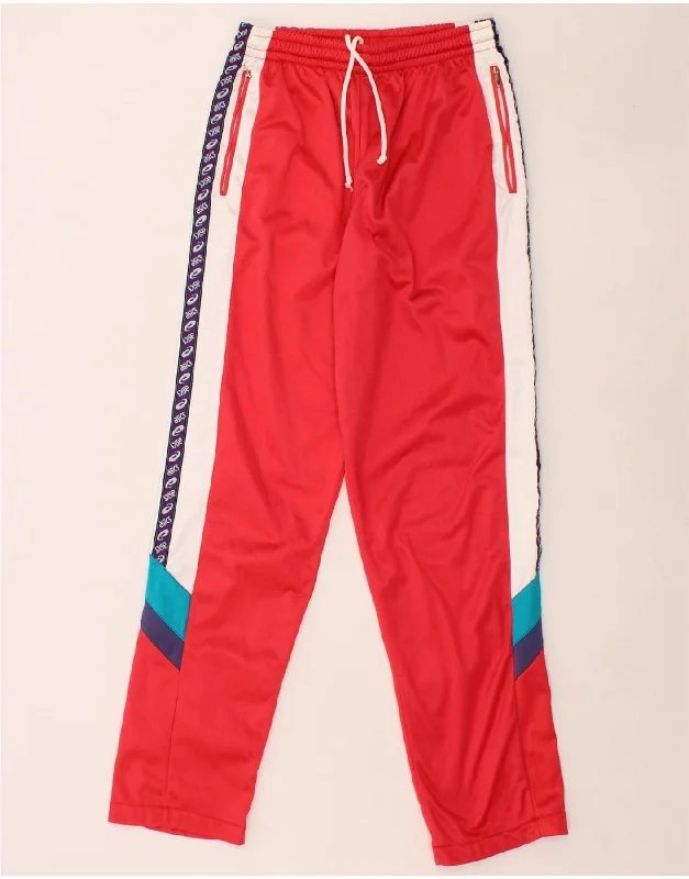 ASICS Womens Vintage Tracksuit Trousers IT 44 Medium  Red Colourblock Trousers New Arrival