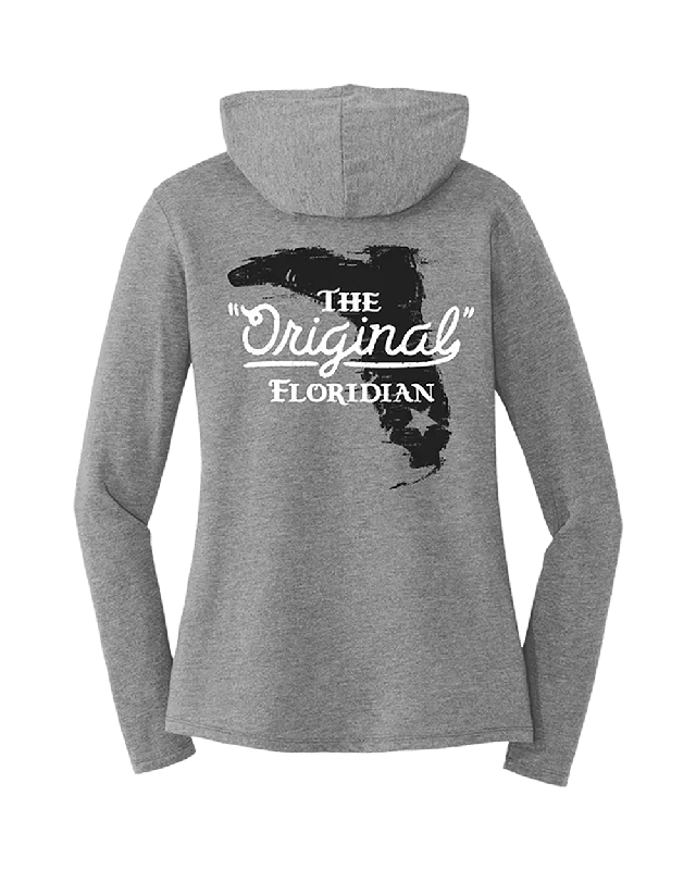 LADIES V-NECK HOODIE - ORFL - GREY Hoodie with Button Classic Timeless