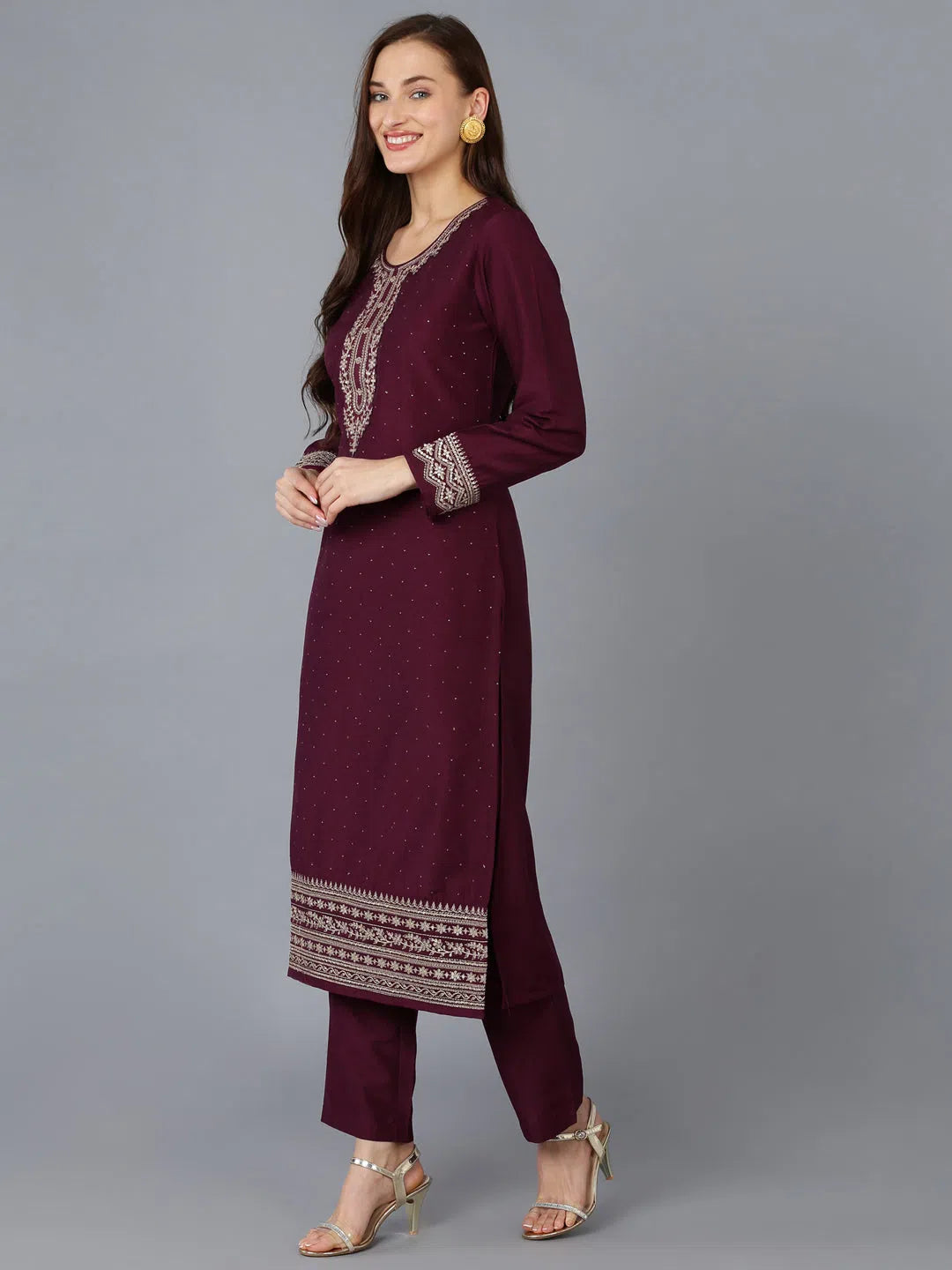 Ahika Women Silk Blend Embroidered Kurta Trouser-PKSKD1759_XS Trousers Custom Made