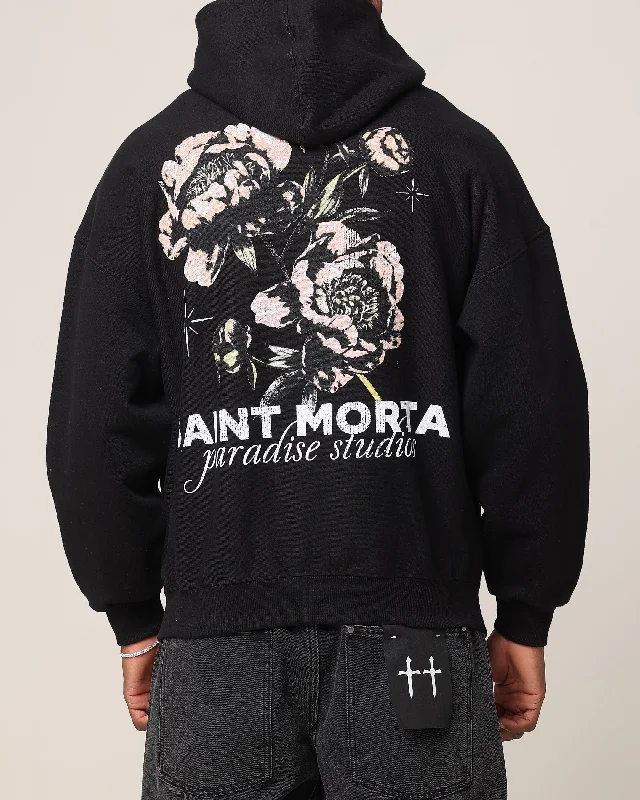 Saint Morta Wildflower Hoodie Black Hoodie with Tied Waist Feminine Flattering