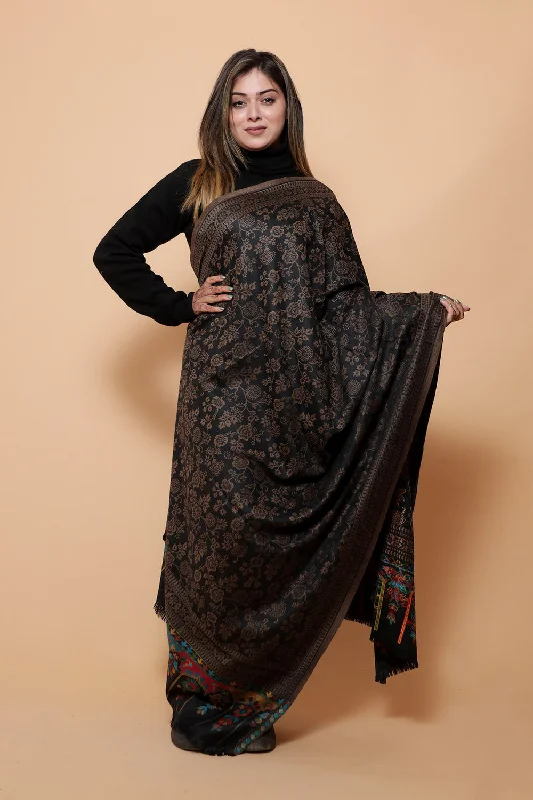 Charismatic Black COLOUR KANI SHAWL WORK DEFINES ROYAL AND LUXURIOUS EXTREMELY COMFORTABLE FOR ALL EVENTS Soft Cashmere Shawl Cape
