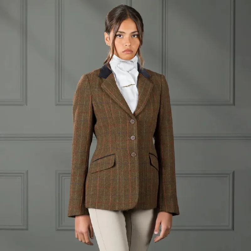 Shires Aubrion Ladies Saratoga Tweed Jacket Rust Check Trench Coat Raincoat Waterproof Jacket