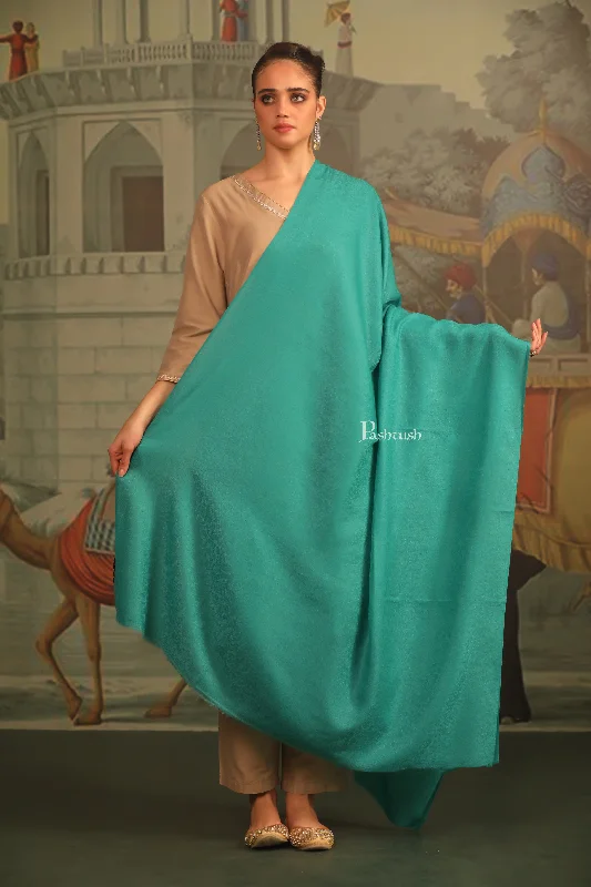 Pashtush Womens Extra Fine Wool Shawl, Self Paisley Weave, Extra Soft Design, Arabic Sea Blue Warm Knit Shawl Wrap