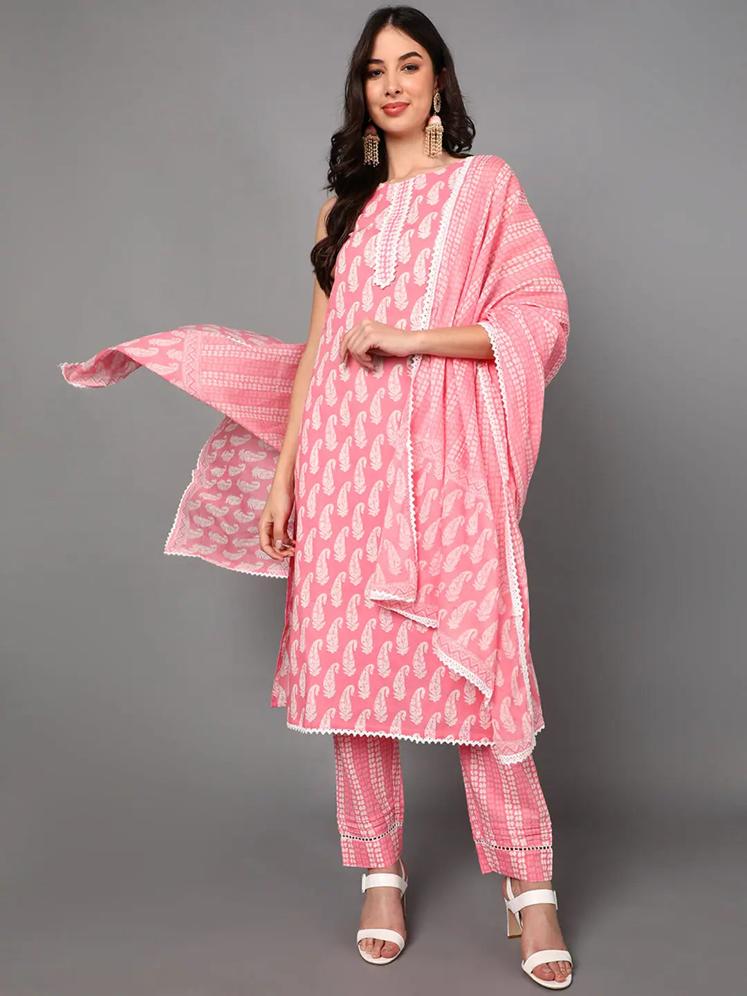 Ahika Cotton Printed Kurta Trousers Dupatta Set-VKSKD1427_S Trousers Cargo Utility