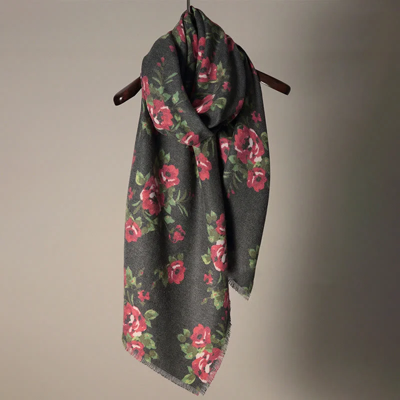 Buddha Stones Tibetan Rose Flower Garden Shawl Fall Winter Cozy Scarf Wrap Elegant Velvet Shawl Wrap