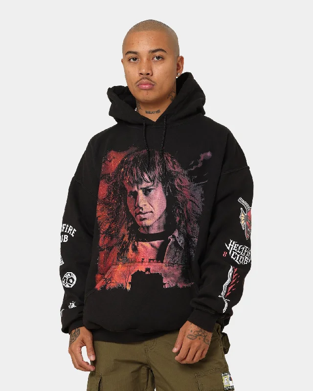 Goat Crew X Stranger Things Eddie Vintage Hoodie Black Wash Hoodie with Set-In Sleeves Structured Classic