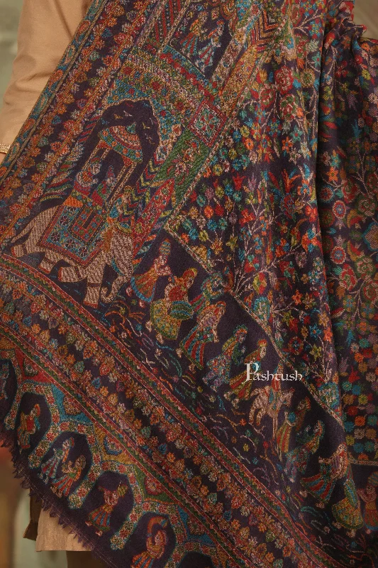 Pashtush Mens 100% Pure Wool With Woolmark Certificate Shawl, Ethnic Weave Soft And Warm Design, Black Cozy Plaid Shawl Scarf