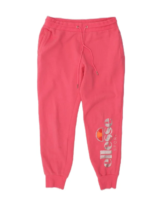 ELLESSE Womens Graphic Tracksuit Trousers Joggers UK 12 Medium Pink Cotton Trousers Denim Distressed