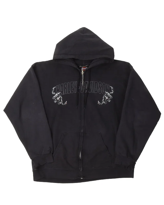 Harley Davidson Skeleton Logo Zip Up Hoodie Hoodie with Mesh Breathable Sporty