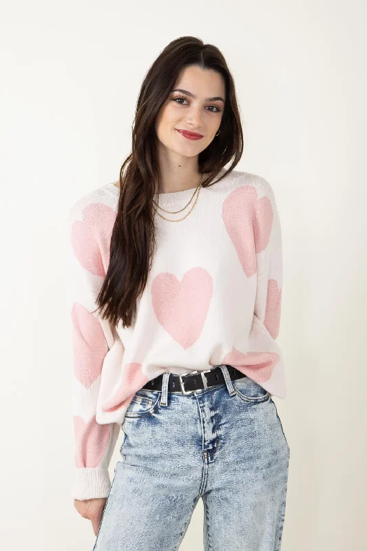 Miracle Large Heart Sweater for Women in Cream | F143-CREAMBLUSH Boat Neck Shawl Collar Notched Collar