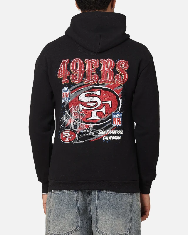 Mitchell & Ness San Francisco 49ers Flames Hoodie Faded Black Cotton Hoodie Fleece Lining Warmth